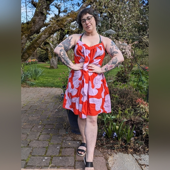 **BLACK** size 0X/X Ava & Viv plus size mod abstract print sun dress - Picture 5 of 7